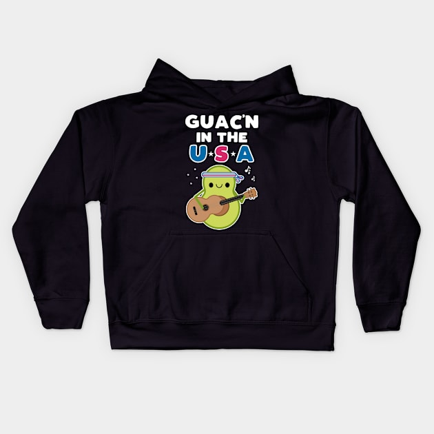 Cute Avocado Pun Guac'n In the USA Kids Hoodie by MedleyDesigns67